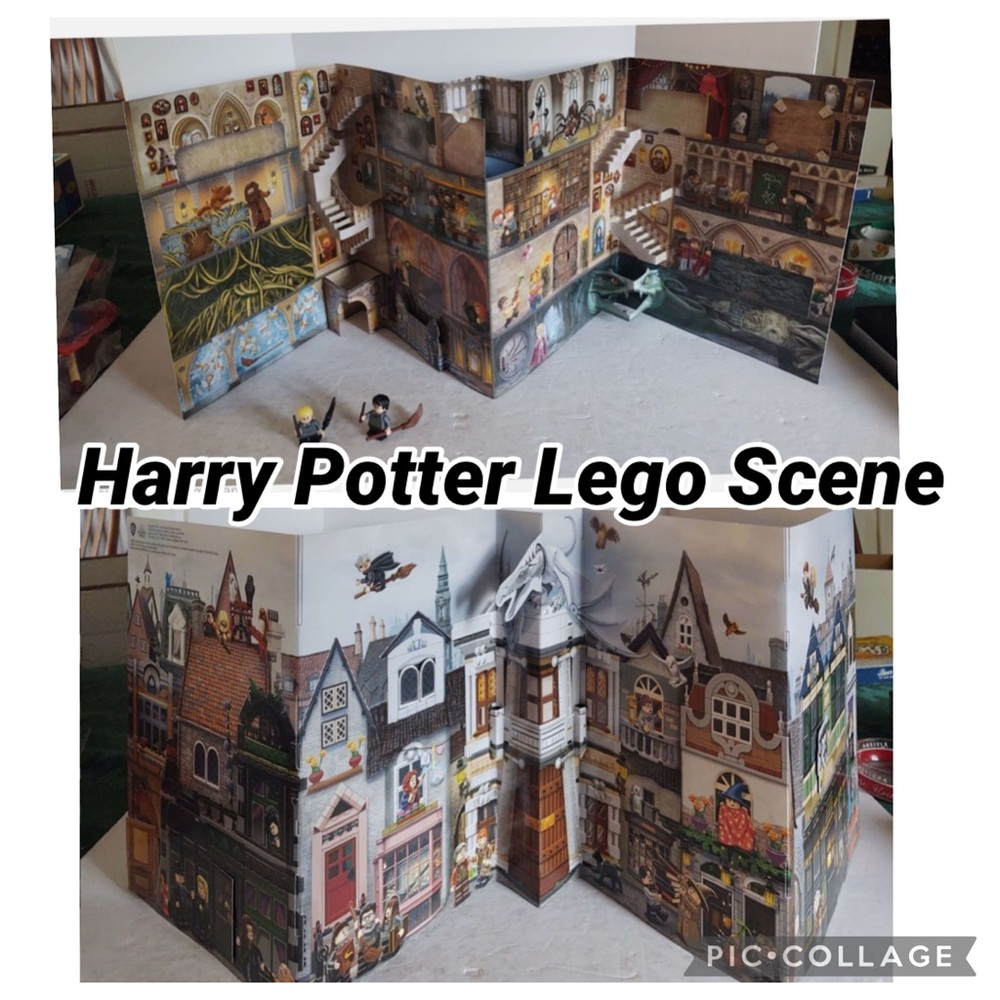 Charming Harry Potter Hogwarts and Diaigon Alley Lego Scene Backdrop